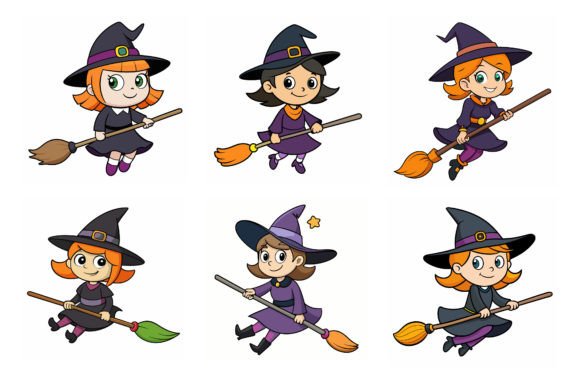 Witch Flying on Broom Vector Illustration